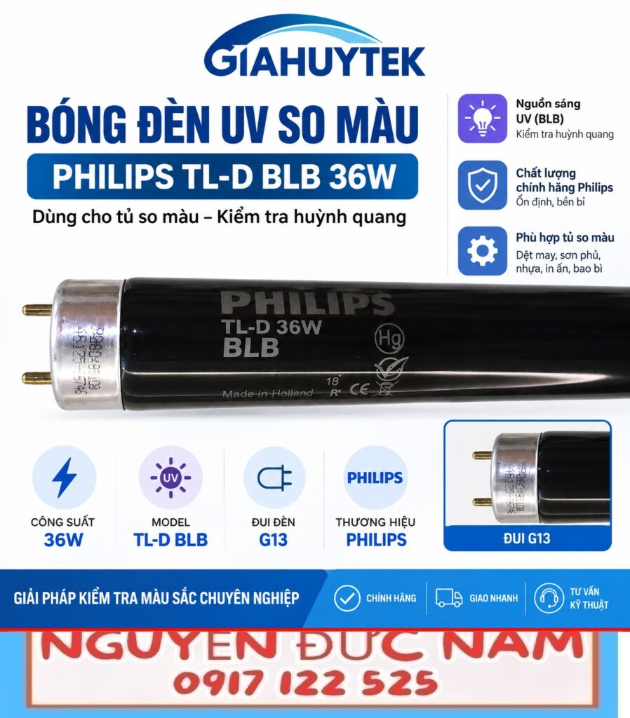 Bóng đèn UV Philips TL-D BLB 36W đui G13 dùng cho tủ so màu 3nh và kiểm tra huỳnh quang